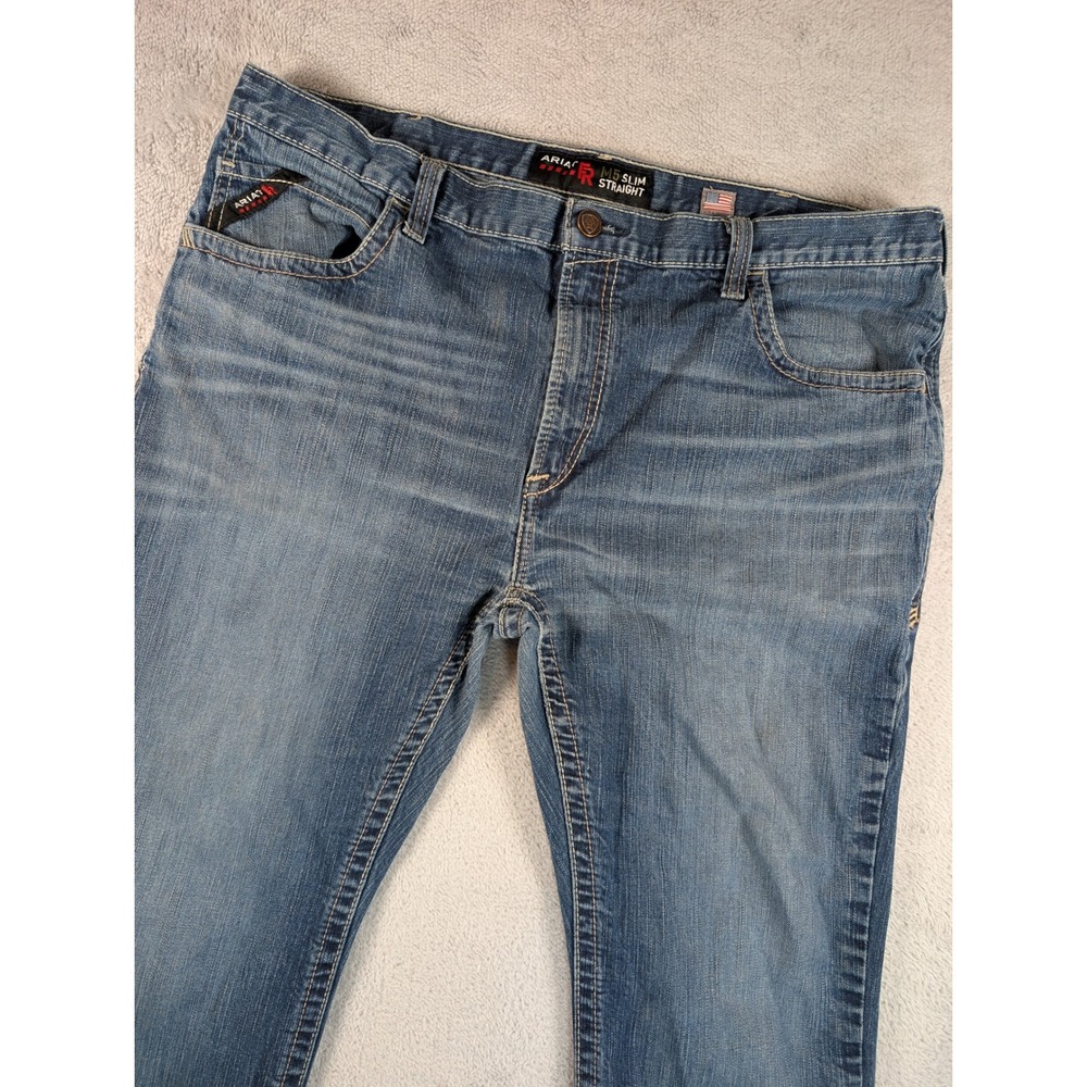 Ariat FR M5 Slim Straight Jeans Mens 42x32 Blue Flame Resistant Denim Work Pants